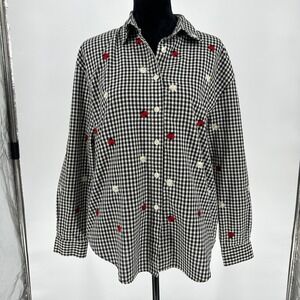 VTG Teddi Gingham Ladybug Daisy Embroidered Cottage Grandma Tunic Shirt M 90s